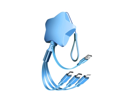 Cable de datos 3 en 1 Longitud retráctil Carga rápida Universal 8 pines Tipo-C Micro USB Forma de estrella Cable cargador múltiple para viajes-Azul