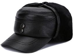 Casquette Plate Réglable En Cuir Véritable Homme – Chapeau Chaud Automne Et Hiver (noir, 55-56