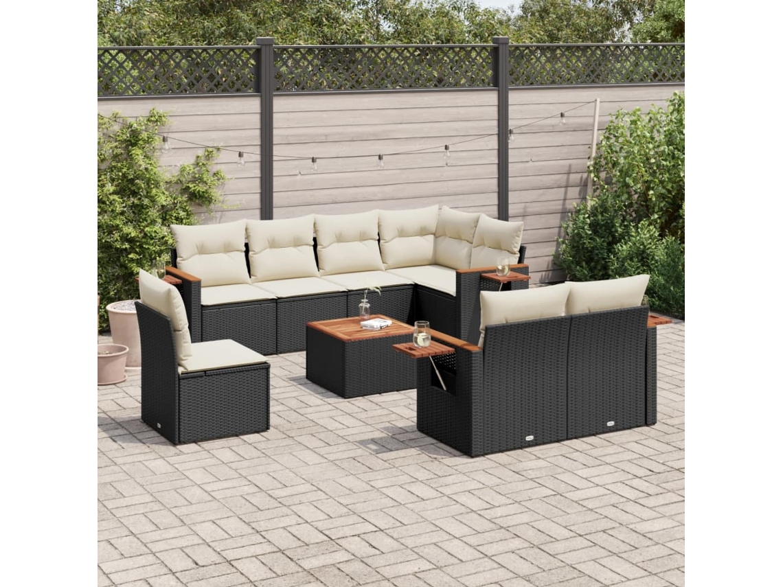 Conjunto de sofás de jardín de 9 piezas DKD Home Decor con cojines de mimbre negros