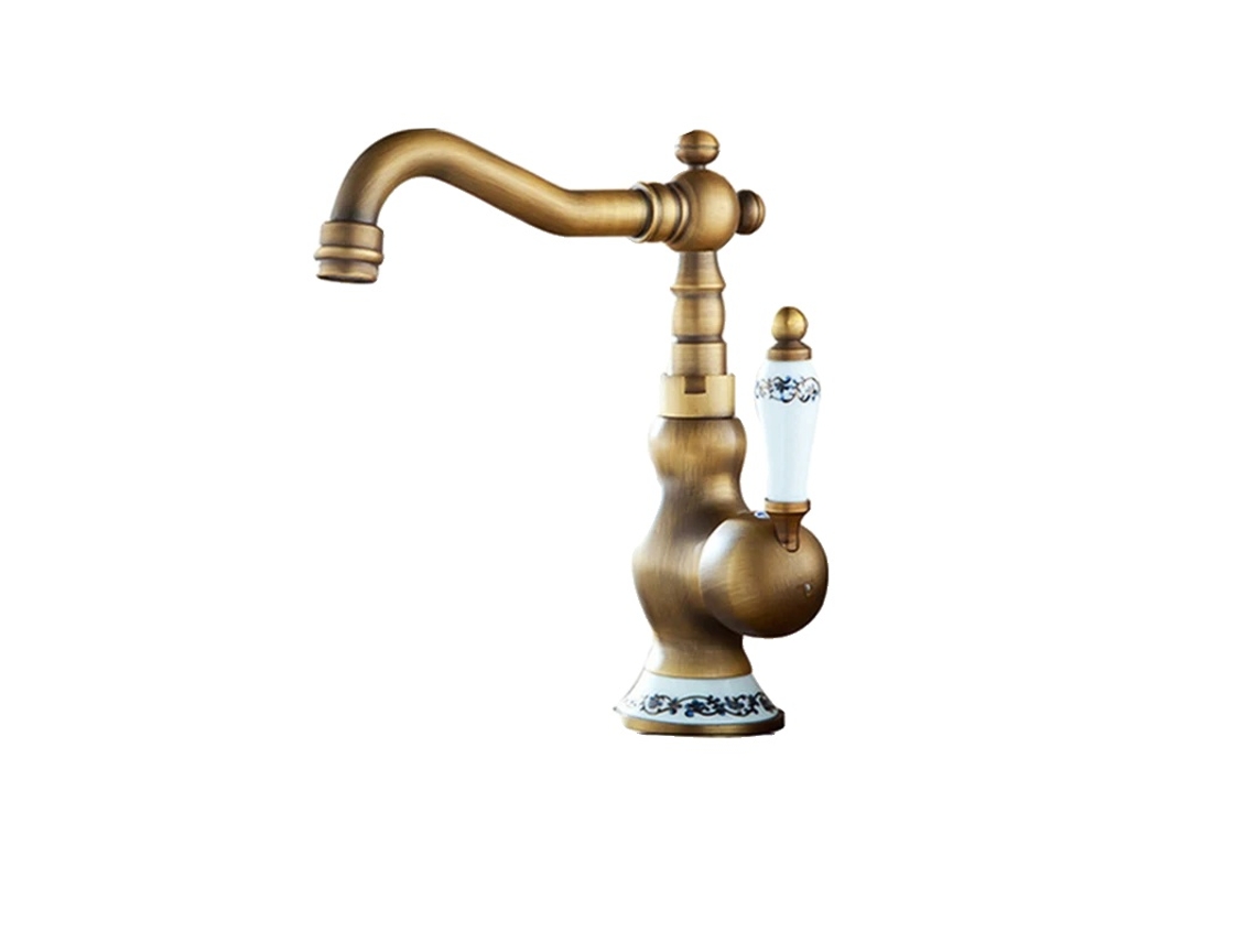 Grifo mezclador de lavabo de latón, válvula de cerámica duradera, grifo de agua caliente y fría, latón antiguo, corto OEM