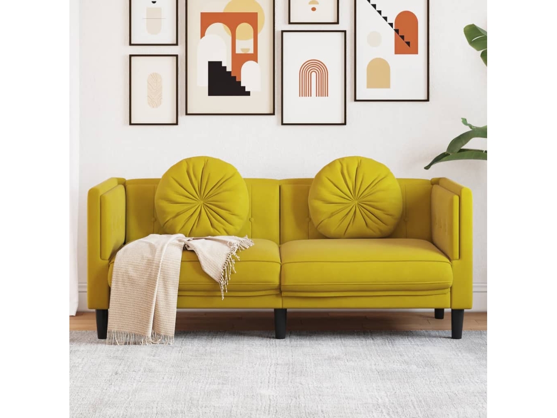 Sofá Con Cojines 2 Plazas Terciopelo Amarillo