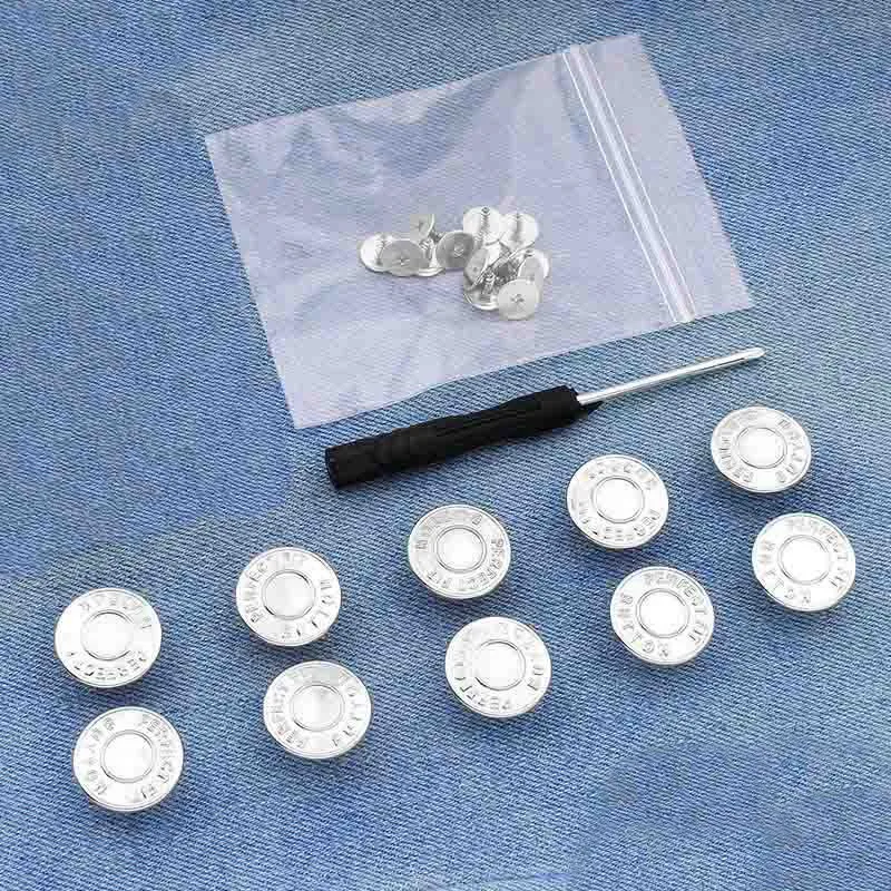 10 Botones Y Broches De Metal + Destornillador Ajustables, Desmontables Y Reutilizables.