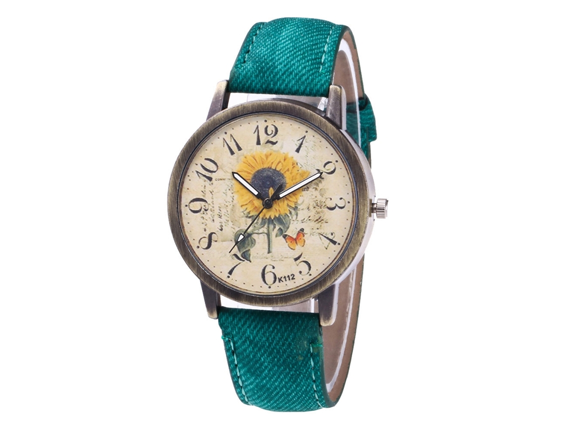 Reloj De Pulsera De Cuarzo Con Correa De Jean Girasol Unisex Zhoulianfa (verde)