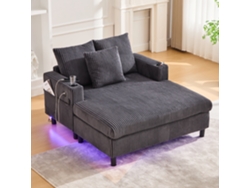 Sillón Chaiselongue Grande - Con Portavasos Laterales, Puertos Usb, Iluminación Led Ambiental - Gris Oscuro