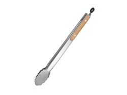 Pinzas para alimentos (39,5 cm) de acero inoxidable con mango de madera, resistentes al calor y fáciles de limpiar.
