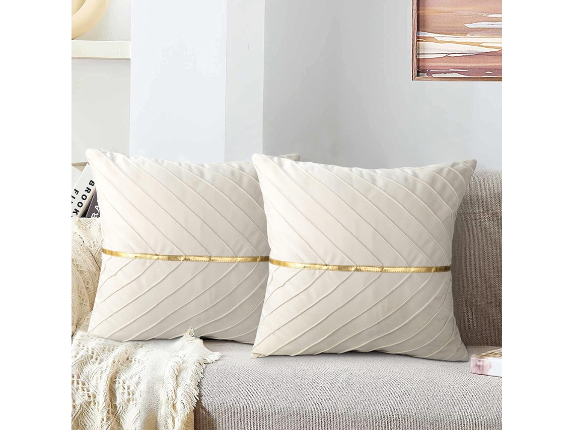Juego De 2 Fundas De Cojín 50x50 Cm En Terciopelo Beige