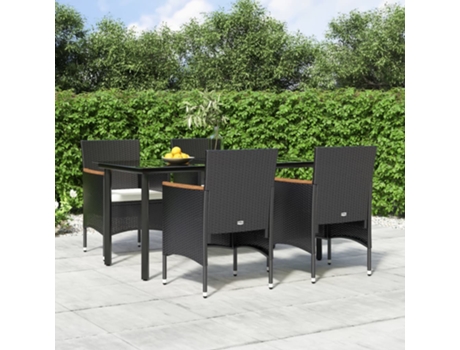 Conjunto 5 de comedor de jardín VIDAXL con cojines negro