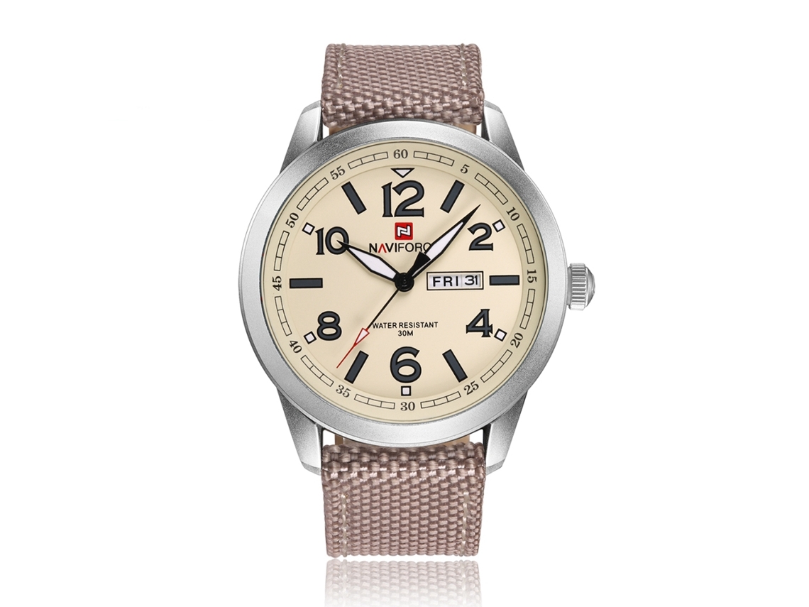 Reloj De Cuarzo Para Hombre Con Correa De Nailon, Resistente Al Agua Hasta 30 M Y Calendario (blanco Y Amarillo).