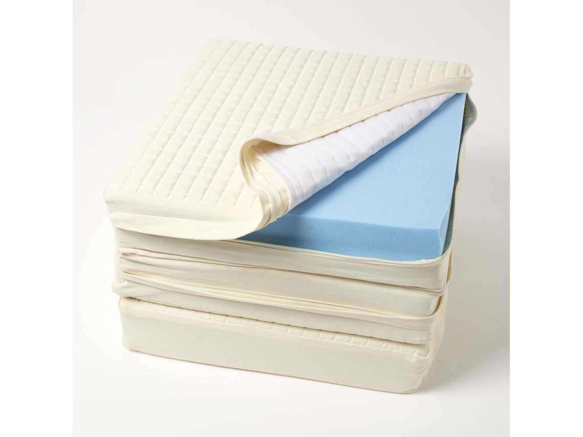 Homescapes Cream Quilted Cotton 3 Seater Orthopaedic Booster Cushion Cover