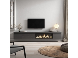 Mueble TV, Televisión, 288x45x35 cm, Para TV gran formato, Chimenea eléctrica XXL, Colgado, Suspendido, Negro SKRAUT HOME