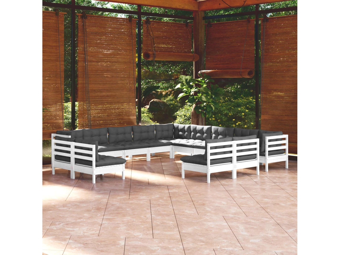 Conjunto de jardín DKD Home Decor de 13 piezas con cojines de pino macizo blanco