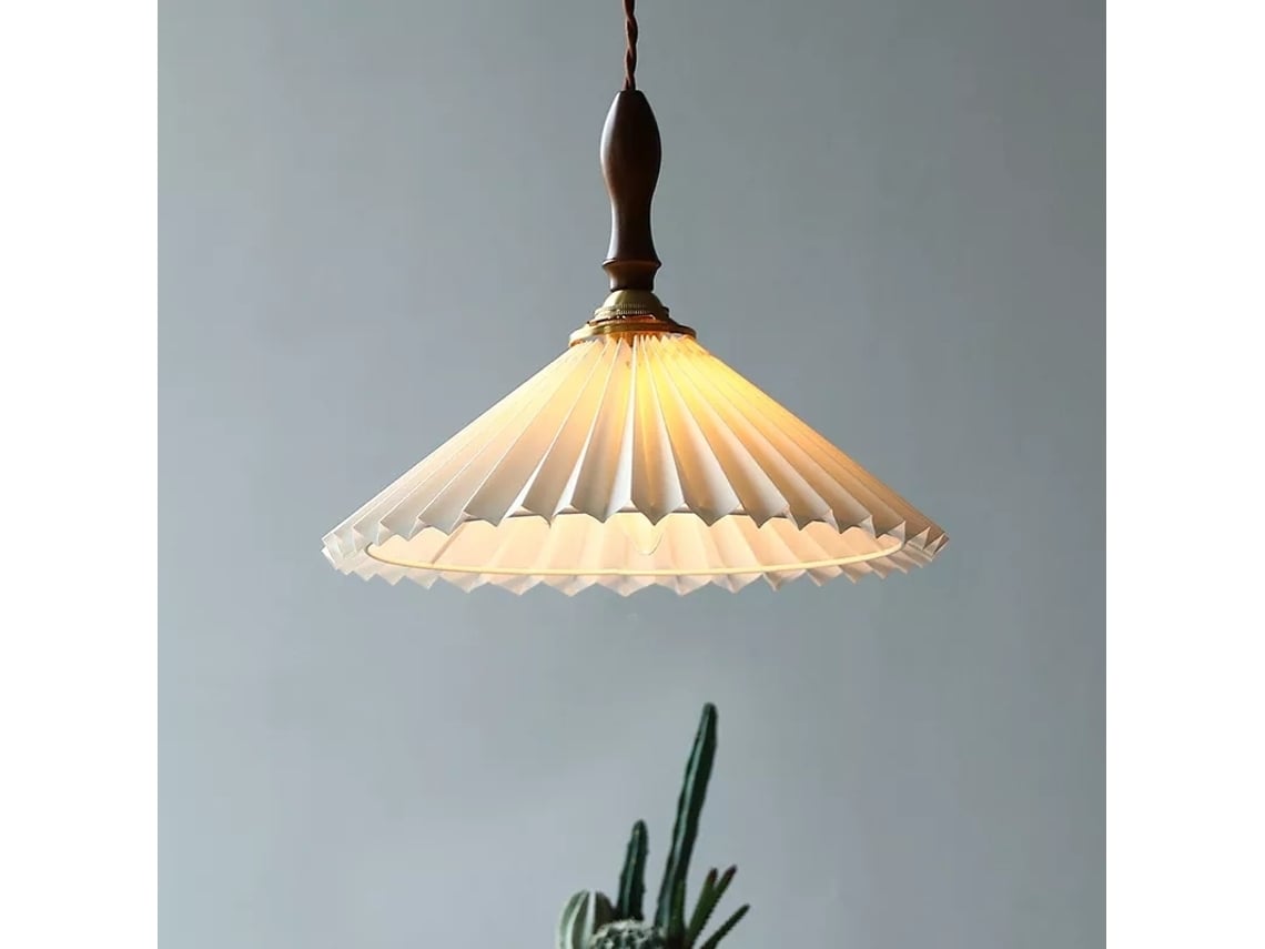 Lustre Restaurante Retro Estilo Moderno Barra Madeira Maciça Tecido Pregueado Suspensão Cabeça Única 3500k (30x25cm)