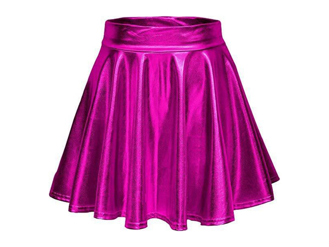 Falda Rebe de corte A con brillo metálico, plisada, de talle alto y silueta acampanada, ideal para actuaciones, en rojo y morado, talla M.