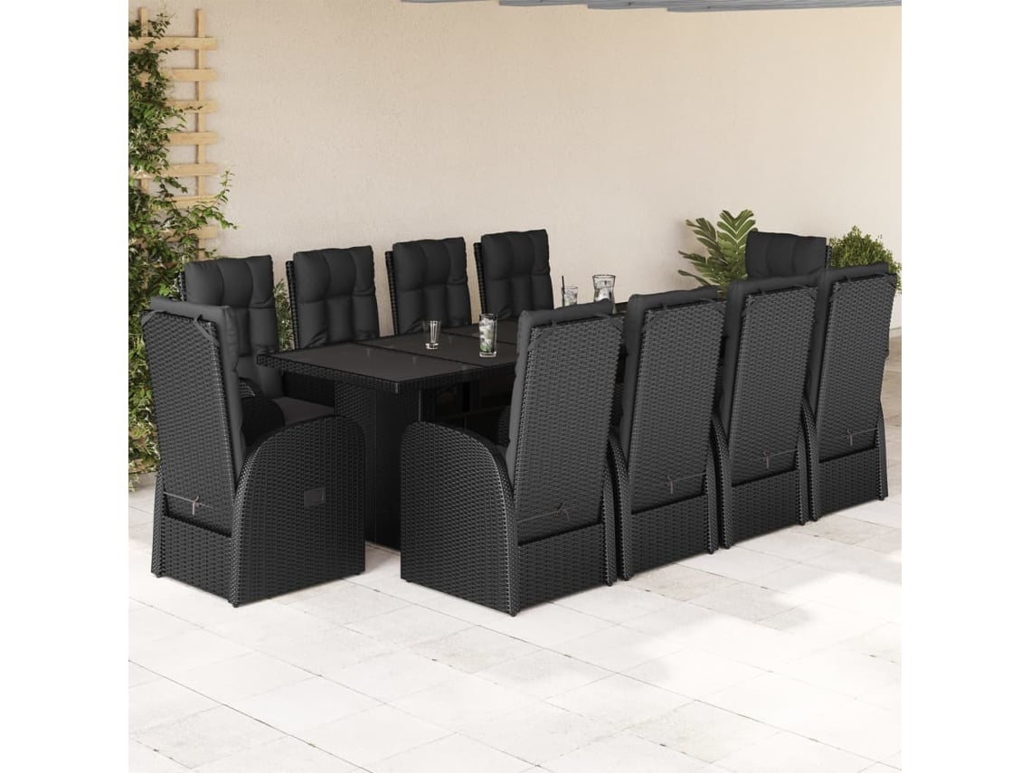 Juego de comedor de jardín de 11 piezas con cojines de mimbre negros de DKD Home Decor