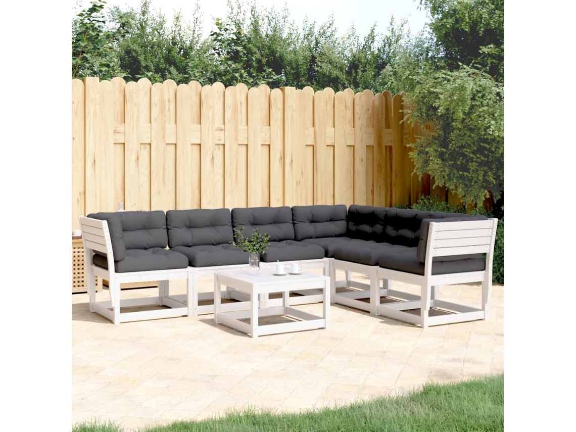 Conjunto de sofá de jardín DKD Home Decor con cojines en pino macizo, blanco