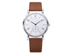 Reloj De Pulsera Casual Simple Para Hombre De Cuero Pu Número De Cuarzo (marrón Blanco)
