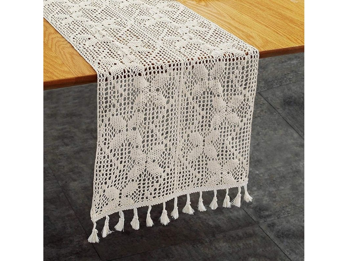 2026-mantel De Mesa Tejido A Crochet Estilo Campestre Vintage Lino Beige Claro 30x180 Cm