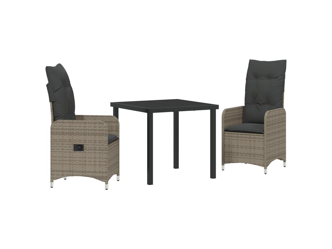 Conjunto de comedor de jardín Vidaxl de 3 piezas con cojines de ratán gris