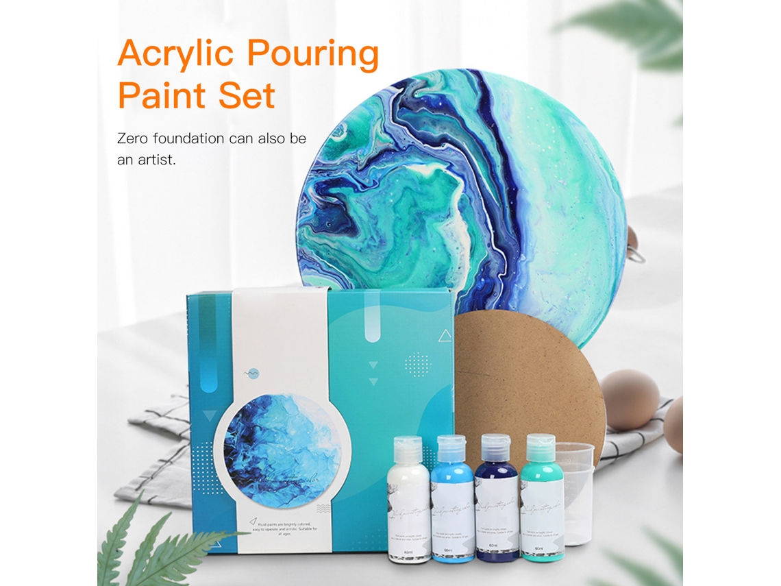 Set De Pintura Acrílica Para Verter, 4 Botellas De 60 Ml, De Alta Fluidez Para Lienzo, Madera, Piedra Y Vidrio.