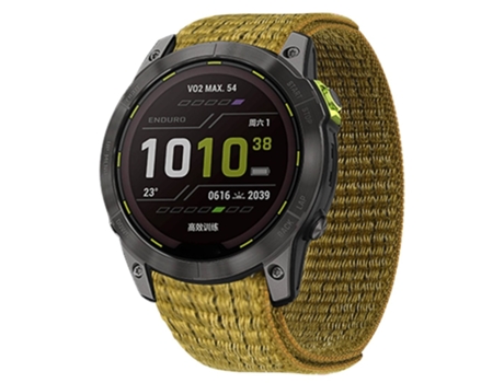 Correa de nailon 26mm ajustable con cinta mágica para Garmin Tactix 7 Pro/Fenix 7X/6X Pro - amarillo verde