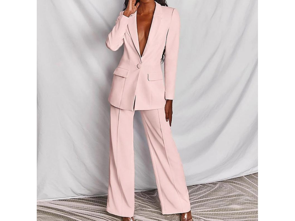 2026-conjunto De Traje Para Mujer De Manga Larga Elegante Casual Empresarial De Dos Piezas Ydn L Rosa