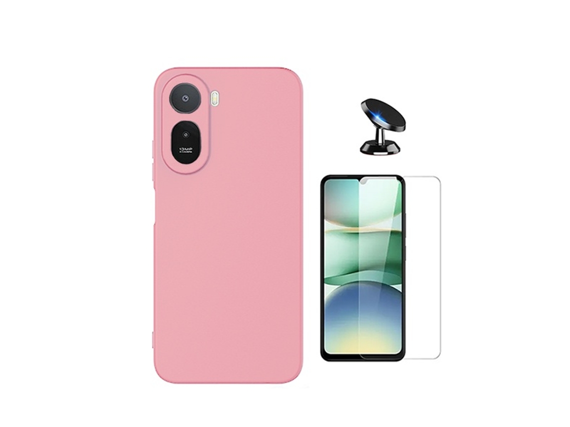 Kit Vidro Clearglass Capa Silicone Líquido Suporte Magnético Phonecare Para Xiaomi Redmi A7 Pro - Rosa
