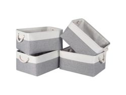 Cesta de almacenamiento con asas para estantes y cajones, grande, de tela, para organizar el hogar y la oficina, color blanco y gris.