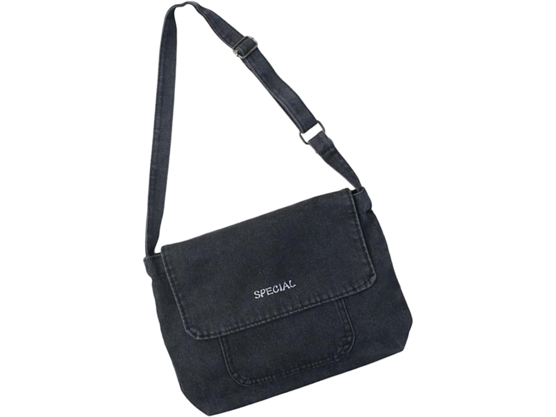 Bolsa Transversal Feminina Ciieeo Vintage Em Jeans Preto, Tamanho Médio, Bolsa Casual Leve.