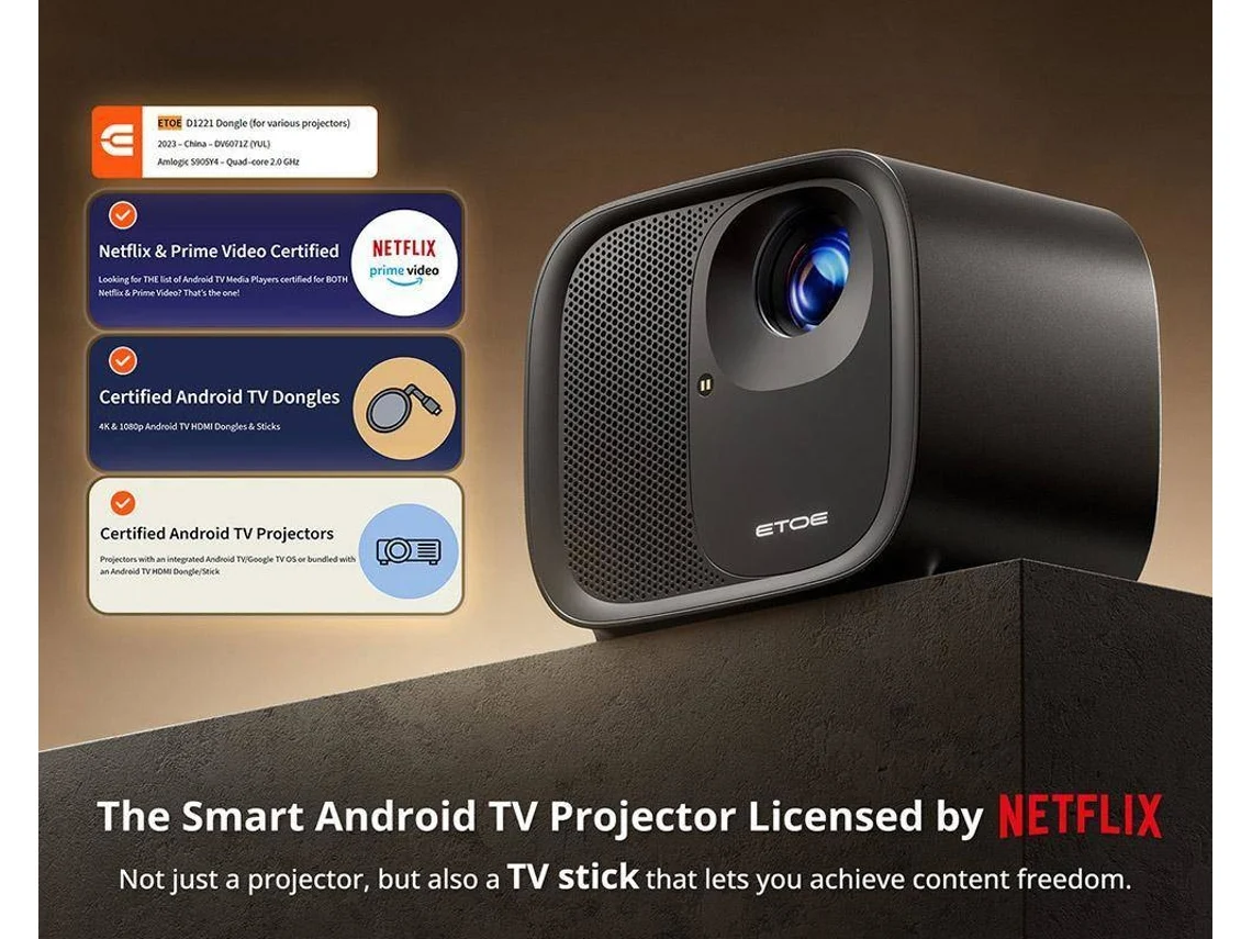 Proyector ETOE E3 Pro Android TV 600ANSI Resolución Nativa 1080P