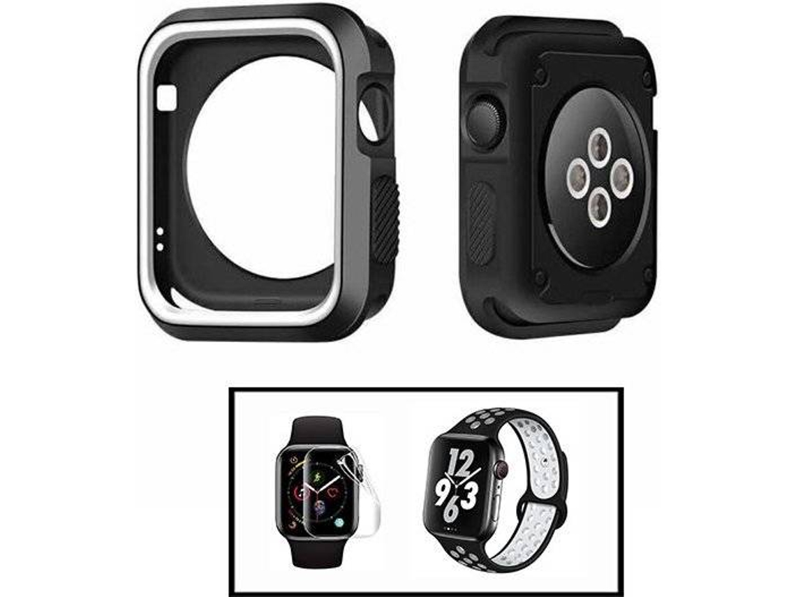 Carcasa Military + Correa SportyStyle + Protector de Hydrogel PHONECARE Apple iWatch Series 6 - 44mm Negro y Blanco