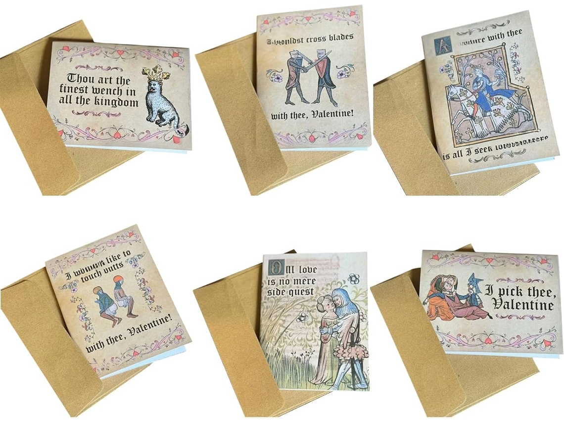 Tarjeta De Felicitación Del Día De San Valentín Con Manuscritos Antiguos, Patrones Llamativos Y