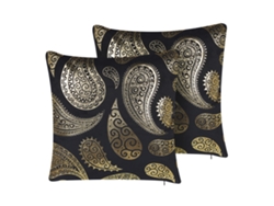 Juego de cojines decorativos BELIANI Ursinia de Terciopelo Negro 45x45x10