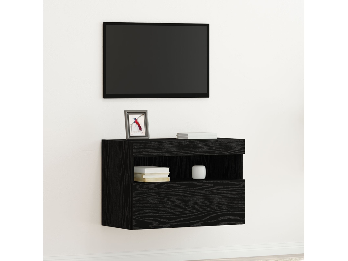 Mueble Para Tv Con Luces Led Negro Roble 60x30x40 Cm