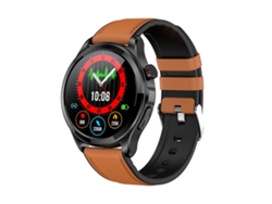 Reloj inteligente con correa de cuero, resistente al agua IP67, pantalla de 1,39 pulgadas y ECG (marrón)