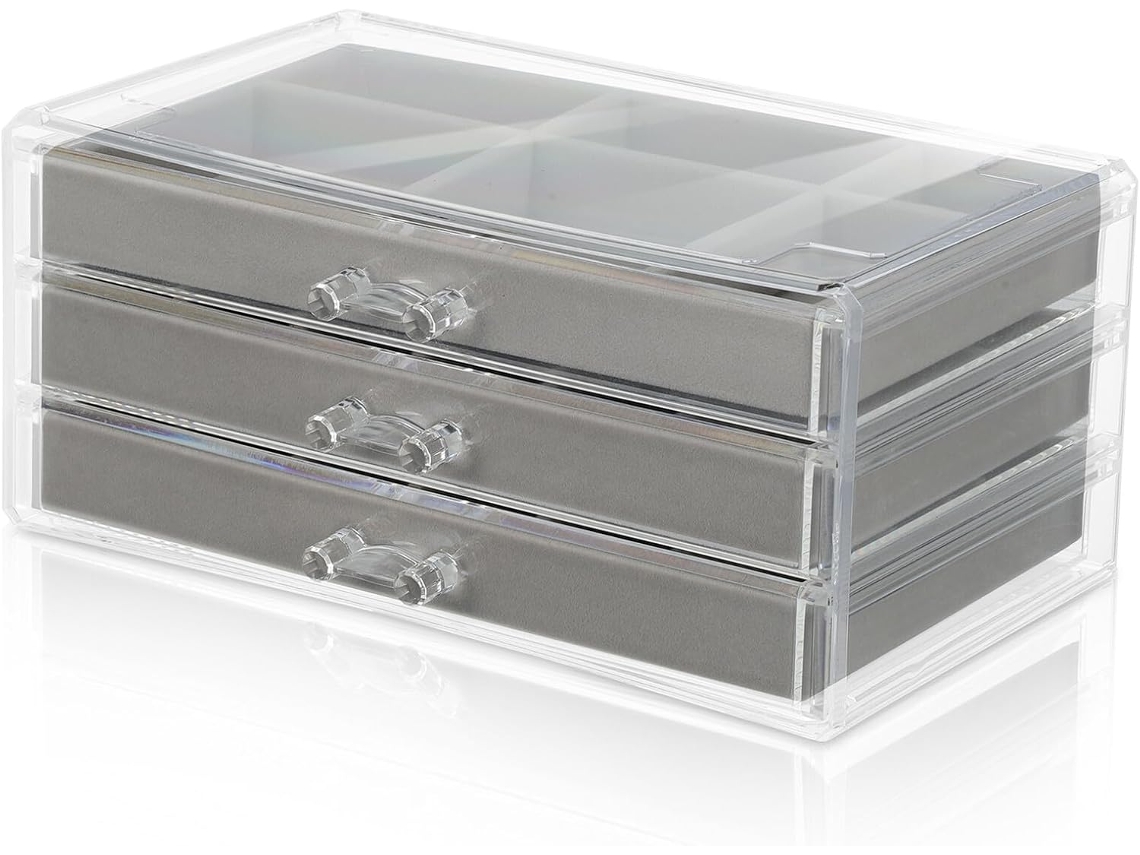 Caja De Almacenamiento De Joyas Con Cajones, Vitrina Transparente Para Pendientes, Anillos Y