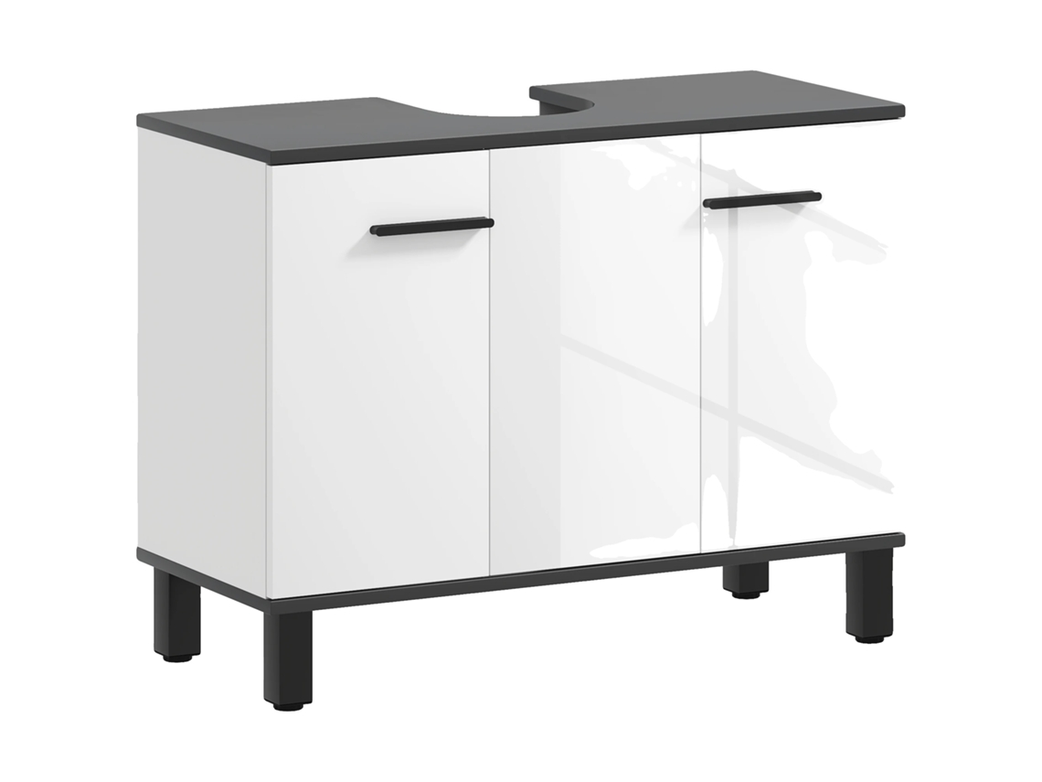 Mueble de baño, madera melaminada, 80 cm x 34 cm x 60 cm, estante ajustable, acabado blanco brillante, requiere montaje.
