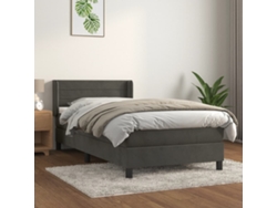 Cama Box Spring Con Colchón Terciopelo Gris Oscuro 80x200 Cm