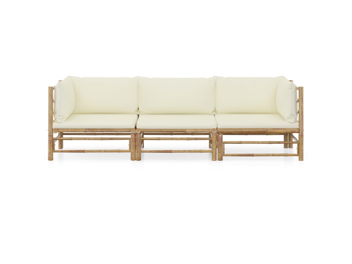 Maison Exclusive - Set De Muebles De Jardín 3 Piezas Bambú Y Cojines Blanco Crema