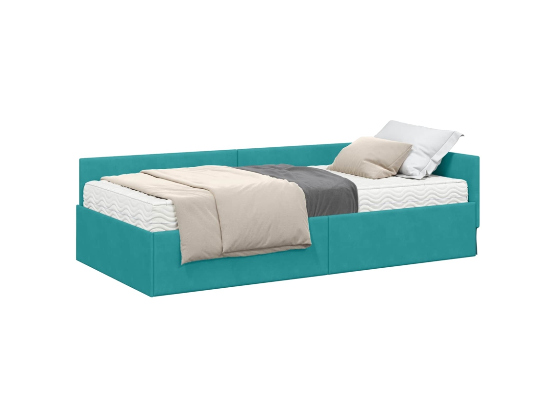 Maison Exclusive - Estructura De Cama Esquina Con Colchón 2 Pcs Verde Terciopelo