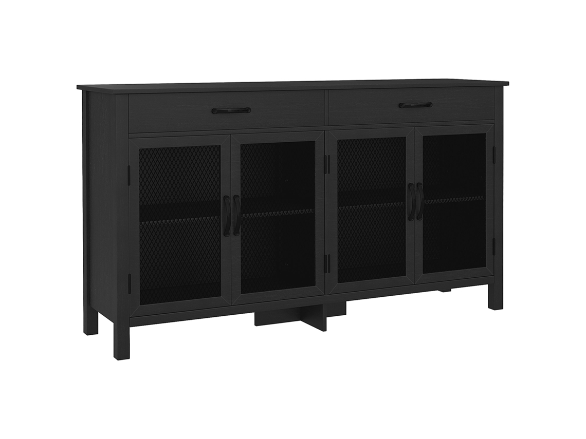 Aparador Baixo com 4 Portas, Prateleiras Ajustáveis e 2 Gavetas, Estilo Industrial, 150 X 40 X 85 Cm, Preto. ZENCORE SERVICES