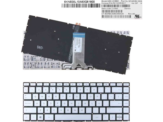 Teclado Retroiluminado para Portátil HP Pavilion 14-Bs 14-Bs000 14-Bs100 14-Bs500 Plata Sin Marco Intro Pequeño