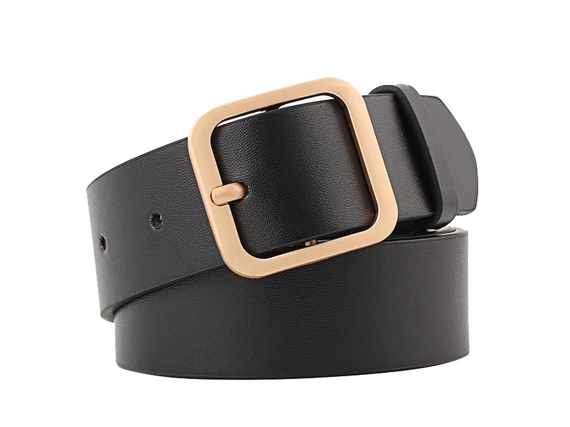 Cinturón Ajustable De Piel Sintética Para Mujer Con Hebilla Plateada, Costuras Finas, Estilo Casual Para Pantalones Y Vestidos, Color Negro, 35,4 X 1,3 Pulgadas.