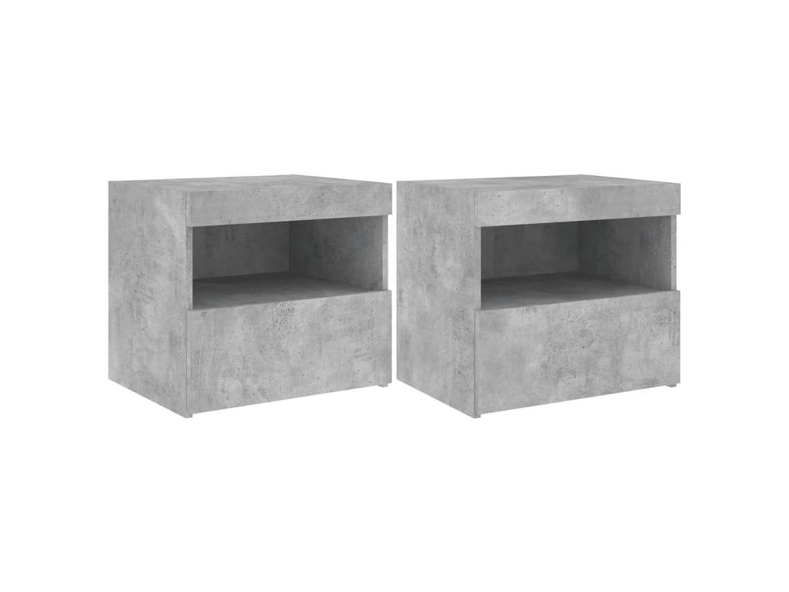 Cabecero Mesitas Noche Luces Led Uds Madera Gris (50x40x45cm)