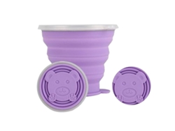 Vaso De Agua Plegable Ultradelgado De Silicona Con Asa Para Camping Y Senderismo, Morado, 270 Ml.