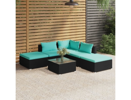 Conjunto 6 de muebles de jardín VIDAXL y cojines ratán sintético negro