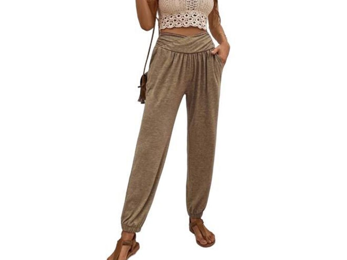 2026-pantalones Deportivos De Yoga Para Mujer Sueltos Con Bolsillos Para Entrenamiento Y Pijama Xxl Caqui