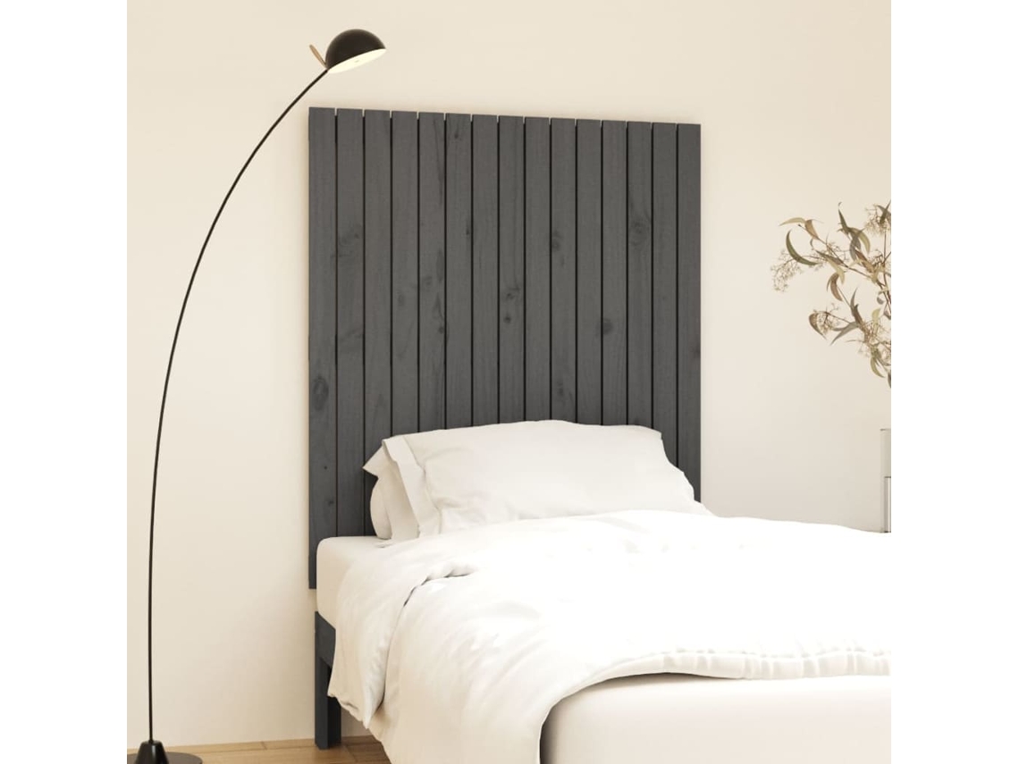 Cabecero De Cama De Pared Madera Maciza Pino Gris 95,5x3x110 Cm