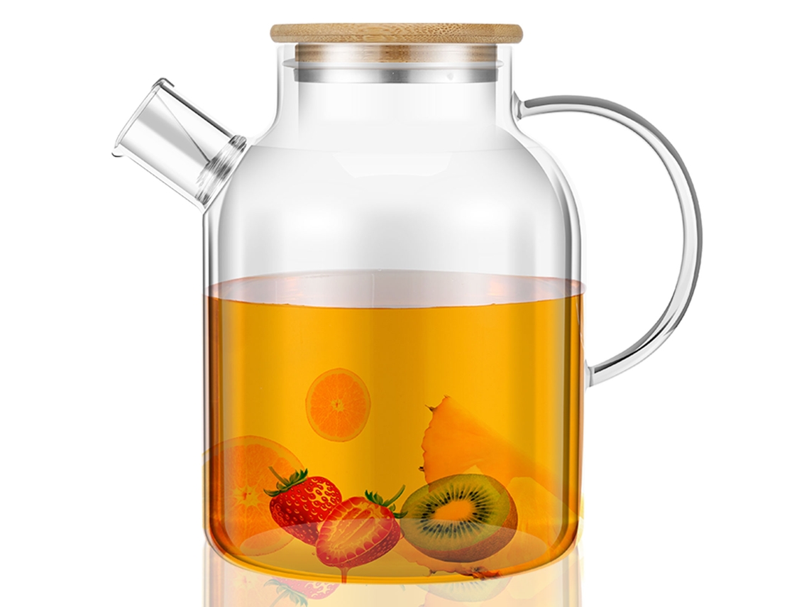 Jarrón de vidrio de 1800 ml con tapa y asa de bambú multifuncional resistente al calor. Mdug