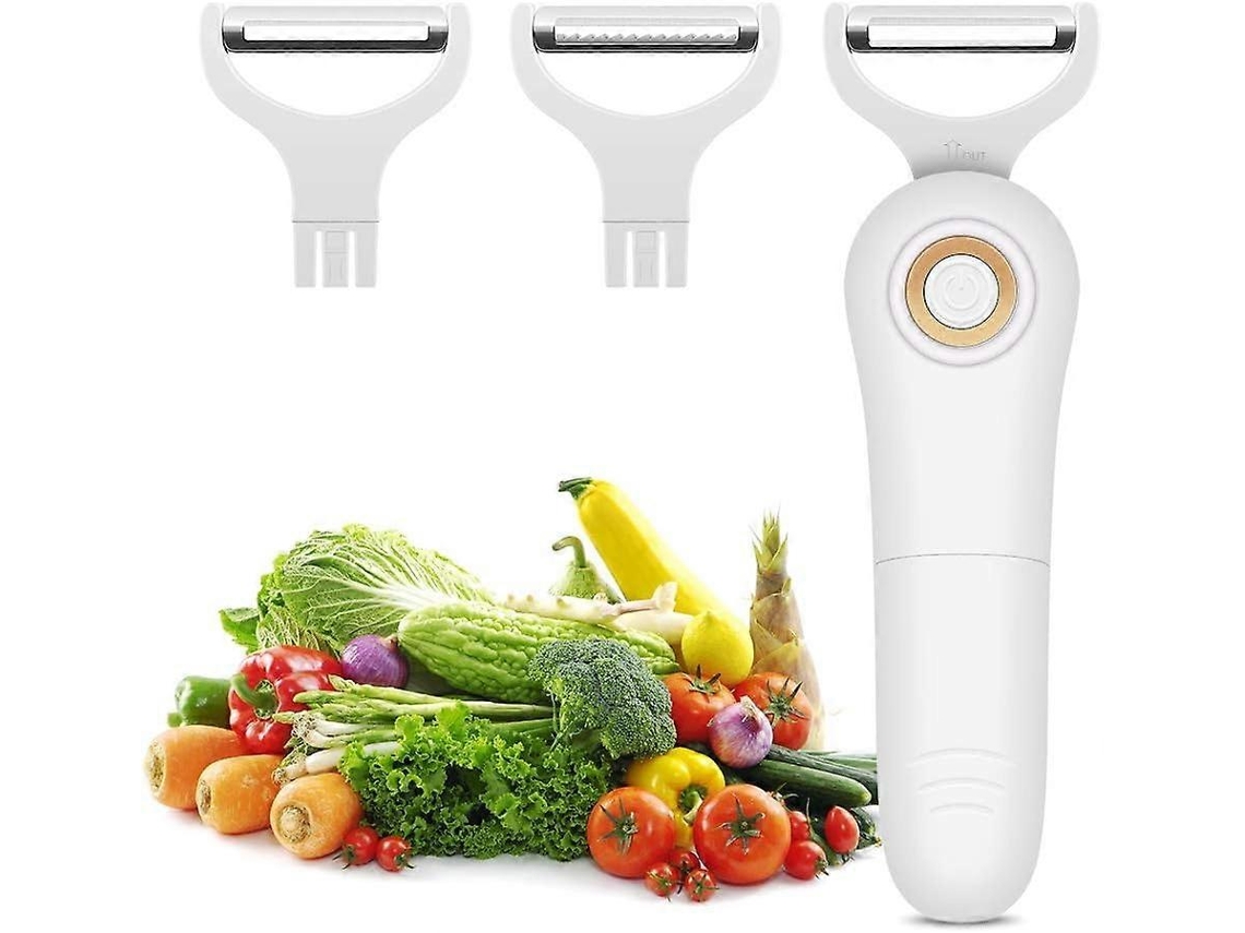 Pelador eléctrico Julianne 3 en 1 con 3 cuchillas de acero inoxidable para frutas y verduras.