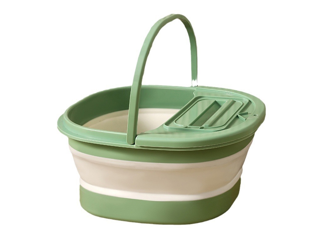 Baño de pies plegable y grueso con punto de masaje para casa, apartamento o dormitorio, verde y blanco.